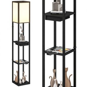 Homcom Lampadaire - étagères - moderne à LED - port USB A+C - interrupteur à pied - pour salon chambre bureau - noir