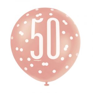 Unique Party 6 Ballons en latex - Glitz Rose Gold - 50 ans
