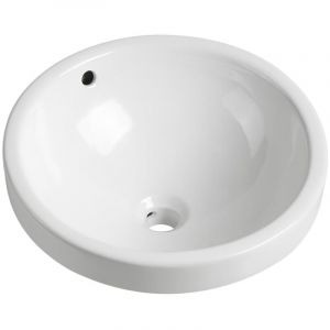 Vasque de salle de bain semi-encastrée ronde en céramique - 46 cm - Blanc - CATONAC II