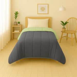 Mortreux Laurent Couette Bicolore Gris/Vert 140x200-Légère, Polyester, 140x200