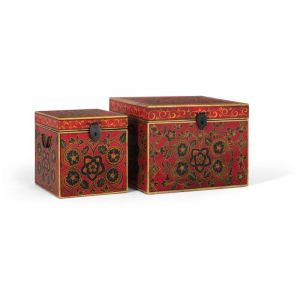 Giner Y Colomer - Ensemble de 2 malles en bois de manguier et peintes à la main