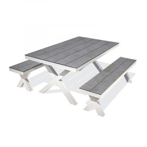Paris Garden Table de jardin en aluminium et plateau HPL effet pierre