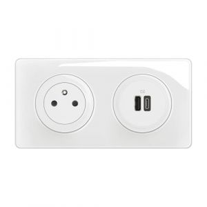 Legrand Prise Electrique Murale Céliane Surface Confort + Double Chargeur USB Type A+C avec Plaque et Boîte à Encastrer - Prise Affleurante avec Socle Rétractable - Blanc