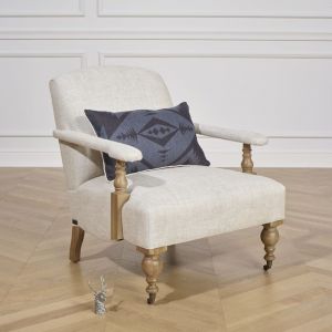 Fauteuil en chêne et lin beige