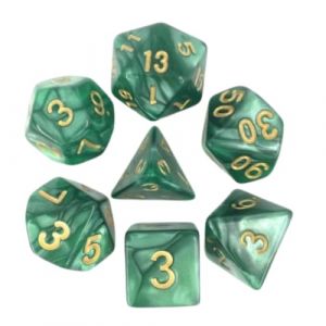 Epic Forge- Lot de 7 D&eacute;s en bo&icirc;te &ndash; 16mm- Vert nacr&eacute; et Or
