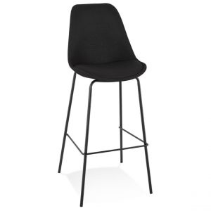 Tabouret de bar 'ALOE' en tissu noir avec pied en métal