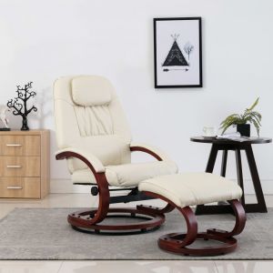 Image de VidaXL Fauteuil inclinable avec repose-pied Blanc cassé Similicuir
