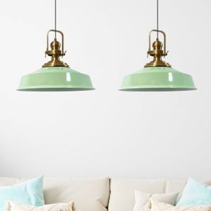 Suspension Industrielle Double en Métal Noir Peint à la Main – Lustre Vintage E27 Ø41 cm pour Salon, Chambre ou Salle à Manger