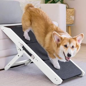 Escalier pour chien - PRIORPET - 2-en-1 - Rampe r&eacute;glable 18-50 cm - Surface antid&eacute;rapante - Bois massif