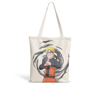 Konix Naruto Shippuden Sac Tote Bag &agrave; longues poign&eacute;es - 38 x 42 cm - 100% polyester - Motif Naruto - Blanc