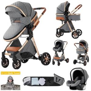 Poussette Magic Zc Poussette 3 En 1 Pousette Poussette Pour Nouveau-N&eacute; Vue Panoramique Dans Les Deux Sens+Sac &Agrave; Main 0 A 3 Ans Gris