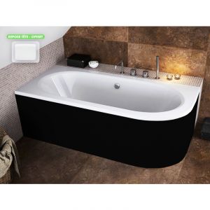 Baignoire d'angle 180 x 80 cm - avec tablier noir Mat et repose t&ecirc;te offert AVITA - Gauche