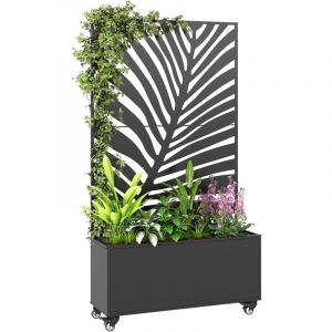 Outsunny Jardini&egrave;re avec treillis - avec brise-vue et roulettes verrouillables - pour plantes grimpantes - 90 x 30 x 160 cm, noir