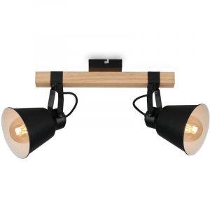 Briloner - Plafonnier rétro avec 2 spots en bois style vintage Culot E27 max. 40 W Abat-jour réglable Rustique Noir