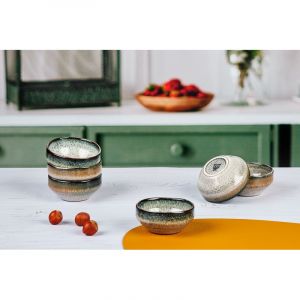 Lot de 6 petits bols en gr&egrave;s gris D8