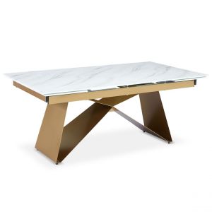 Cotecosy Table de Repas Extensible Nayla 180-260cm Blanc & Or