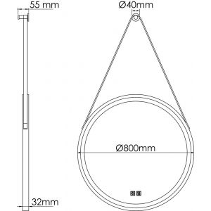 Miroir Éclairant KYARA avec lanière - Contour Aluminium Noir - Ø80 cm