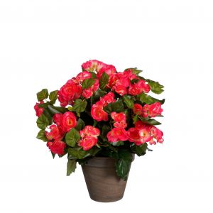 Mica Decorations Plante artificielle bégonia en pot ciment - H37 x Ø36 cm - Rose foncé