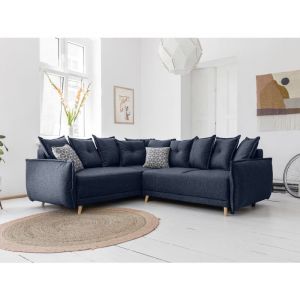 Lena - canapé d'angle convertible - avec coffre - style scandinave - 5 places - gauche - Bleu