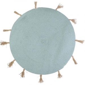 Image de The home deco factory Tapis Rond à Pompons "Austin" 90cm Bleu Celadon