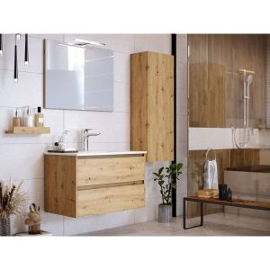 Image de Bobochic Ensemble de salle de bain 80 cm suspendue avec colonne BAYO chêne clair - Bois naturel