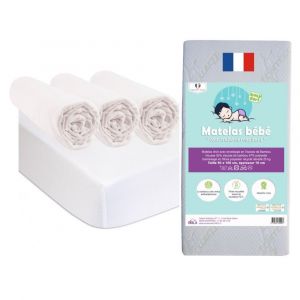 Easy Dort Matelas 50x100 + 3 Draps housse + 2 Alèses Coton Blanc