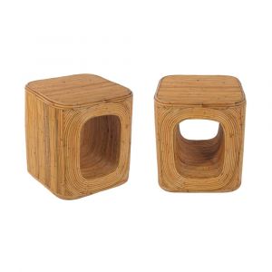 Sweeek - Lot de 2 bouts de canapé, tables d'appoint, tables de chevet avec niches, en rotin naturel, cubique et coins arrondis, l 45 x p 45 x h 50cm