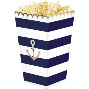Ruedelafete Sachet de 8 Bo&icirc;tes &agrave; pop-corn bleu et blanc MARIN 12,5 cm