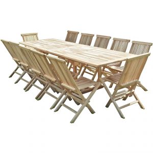 C&L Jardin Batan - Ensemble salon de jardin en teck 12 chaises