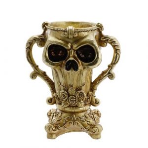 Décoration résine coupe tête de mort 25.5cm or - chaks 13045