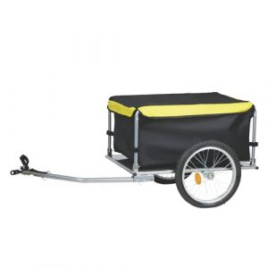 Dunlop Remorque Vélo Pliable – Charette Vélo Cargo pour Bagages – Remorque pour Vélo avec Réflecteurs et Housse de Pluie Réglable – Chariot Vélo – Remorque Vélo Pliable – Jaune