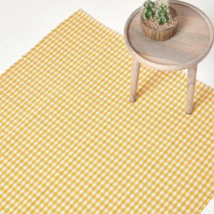 HOMESCAPES Tapis carreaux Vichy Jaune, 70x120 cm