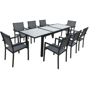 Happy Garden Salon de jardin FIRENZE extensible en textil&egrave;ne gris 8 places - aluminium anthracite