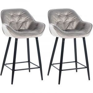 CLP Lot de 2 Tabourets de bar Avec accoudoirs velours Gris