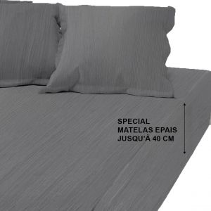 Drap-housse grand bonnet XL gaze de Coton TERTIO - Anthracite
