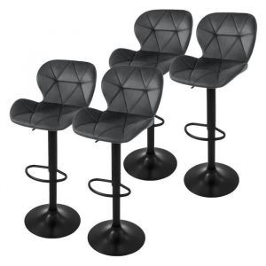 Lot 4 tabourets de bar rembourrées velours chaise gris hauteur réglable 59-79cm