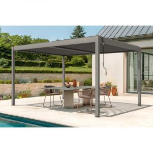 Pergola bioclimatique autoportée PIANA 4x3m aluminium taupe - Lames orientables