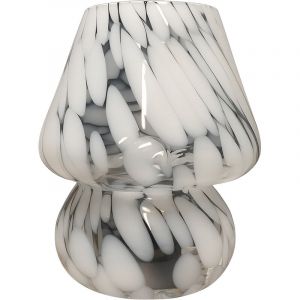 Relaxdays Lampe de Table Design Champignon en Verre, Tactile, sans Fil, E27, 24x16x16 cm Blanc