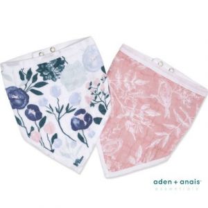 Aden + Anais Lot de 2 bavoirs bandanas en coton Flowers Bloom