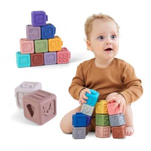Jeux Montessori pour Bébé Et Enfants 6 Mois Et Plus - Jouet Bebe 6 Mois - Jeux Bebe 1 an 2 an 3 Ans en Silicone - 12 Cubes D'activité Bébé Sensoriel - Jouet Silicone Bebe - Cadeau Naissance Noel