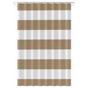 Loti Living Rideau de douche anti-moisissure - Rayures marron clair - Anneaux inclus - Imperméable - Polyester - Rideau de douche 120x200 cm