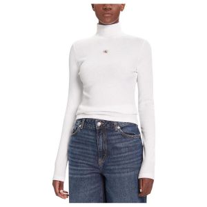 Calvin Klein T-Shirt Manches Longues Femme Woven Turtlene avec Col Roul&eacute;, Blanc (Brilliant White), M