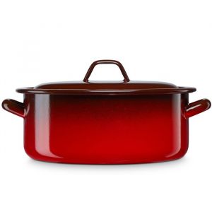 Faitout &agrave; Induction 32cm Marmite 10 L avec Couvercle Acier &Eacute;maill&eacute; Tous Feux Briebe Ignea Rouge 03622