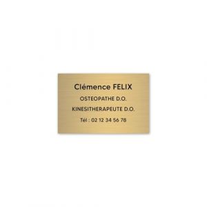 Plaque professionnelle personnalisée en pvc pour ostéopathe, kiné - Gravure sur 1 à 5 lignes - Format 30 x 20 cm - Or lettres noires
