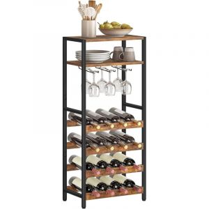Hoobro - tag&egrave;re &agrave; vin 16 Bouteilles, &eacute;tag&egrave;re &agrave; vin autoportante avec Support de Table et gobelet, pr&eacute;sentoirs de Bar &agrave; 5 Niveaux, pour Cuisine, Bar,