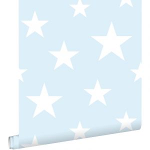 Estahome - papier peint grandes et petites étoiles bleu clair et blanc