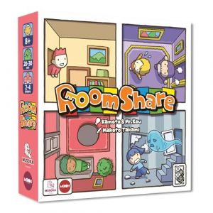 Room Share- Jeu de société - Musoka Studio & Moon Editions - Jeu Familial - dès 8 Ans - 2 à 4 Joueurs - idéal Entre Amis, en Famille - Jeu de Cartes + meeples