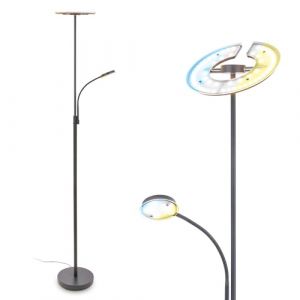 BRILONER - Lampadaire avec tête flexible et bras de lecture, intensité lumineuse variable en continu, CCT blanc chaud à blanc froid, plafonnier, lampe de salon, lampe sur pied, 179 cm, anthracite