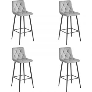Tabouret NADO - velours gris argenté / pieds noirs x 4