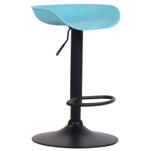 Décoshop26 Tabouret de bar assise réglable en hauteur et pivotant en plastique bleu pieds tulipe en métal noir mat avec repose-pied